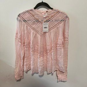 Free people Soft Pastel Pink Moon Cake Lace Long Sleeve Blouse